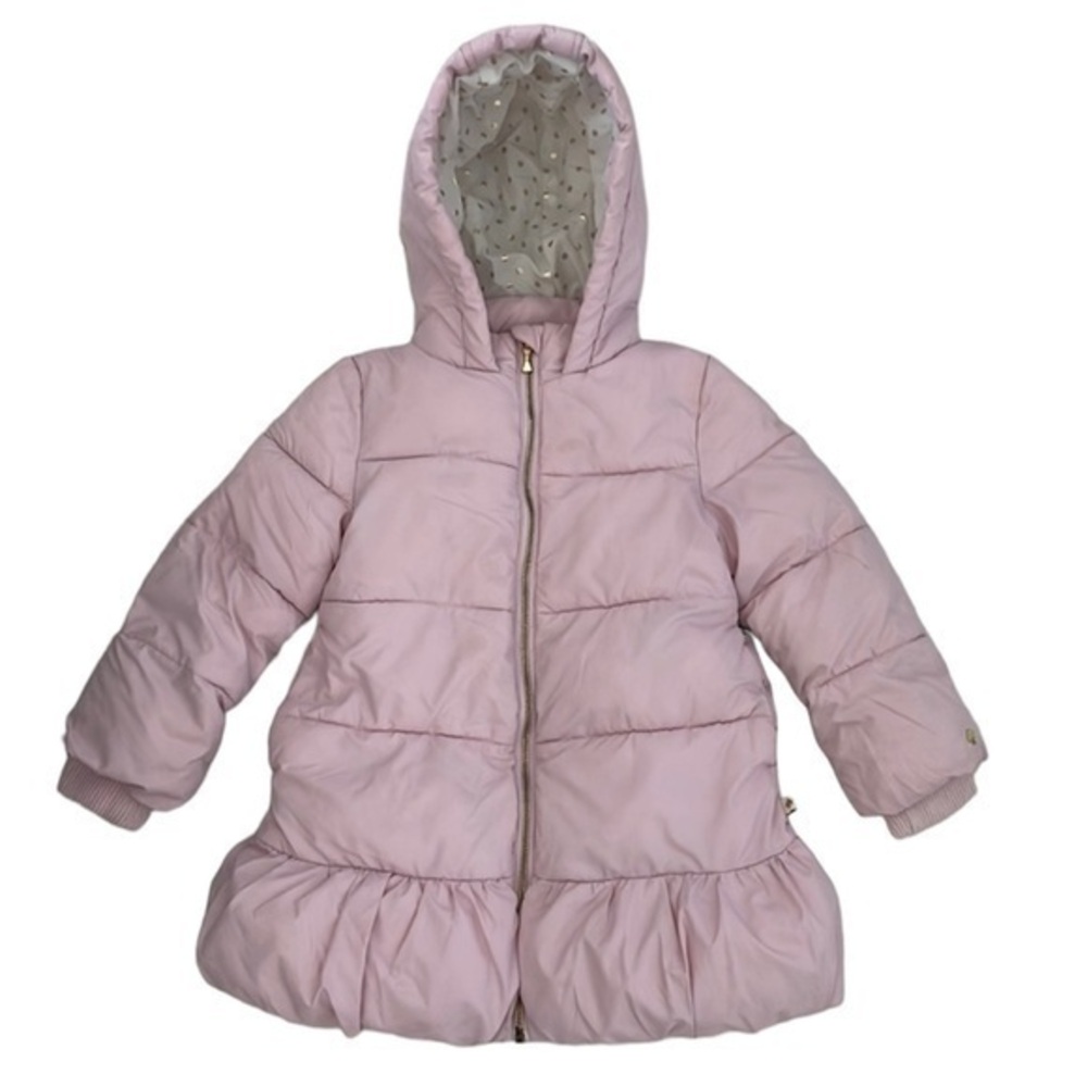 $250 Kate Spade New York Girl's Pink Stand Collar Rosette Puffer Jacket